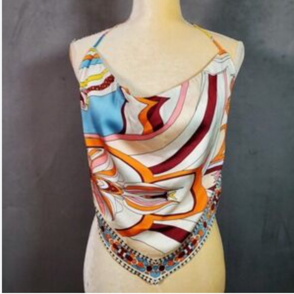 Rachel Zoe Multicolor Silk Scarf-Style Cami - Orange, Blue, Pink, Maroon, Cream